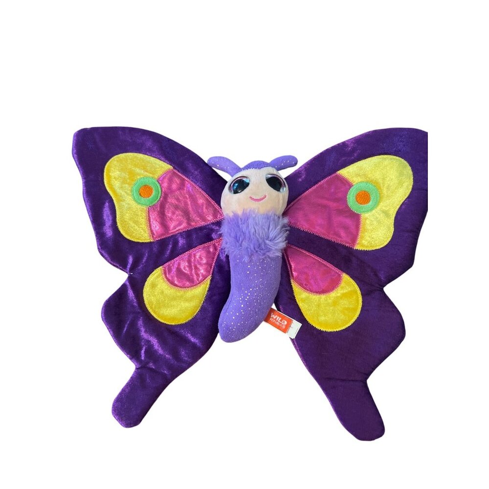 Wild Republic Purple Butterfly Plush Toy Sparkly Accents Glitter Eyes 15" across